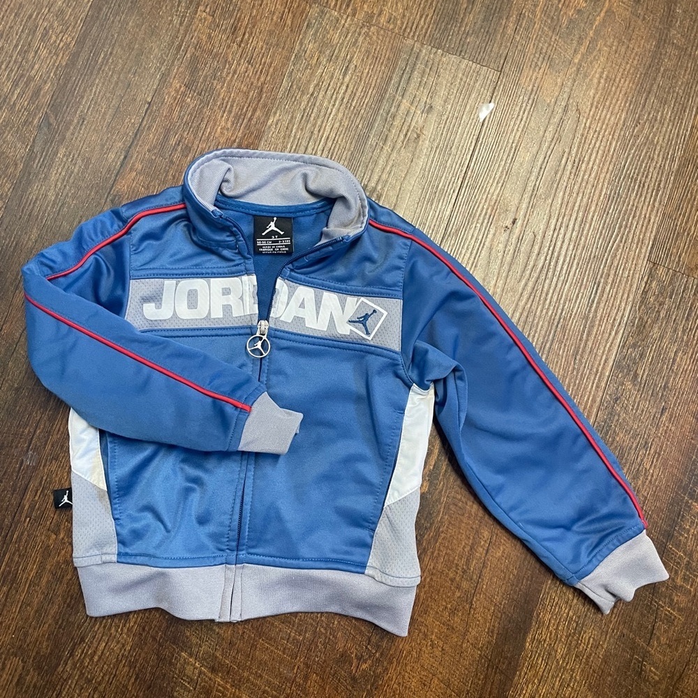 Jordan Kids Jacket in Blue and Gray with Red Trim